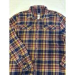 Patagonia Fjord Flannel Button Up Mens Shirt Long Sleeve Size Large Orange Blue